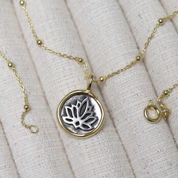 Gold Plated Sterling Silver Lotus Necklace, 5 of 12