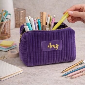 Personalised Soft Velvet Makeup Cosmetic Zip Bag, 3 of 8