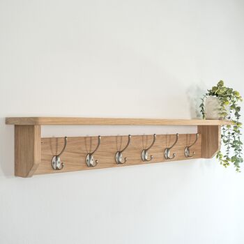 Solid Oak Coat Rack With Hooks, 10cm Deep, Oak Shelf With Hook, Chrome Hook, Silver Hook, Black Hook, Bronze, Brass Hooks, Copper, Oak Shelf, 8 of 11