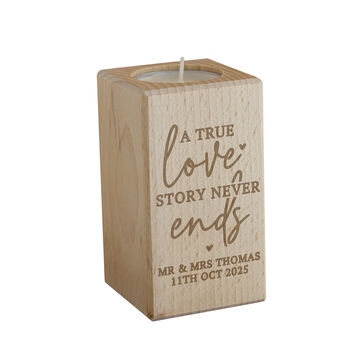 Personalised Love Story Wooden Tealight Holder, 4 of 4
