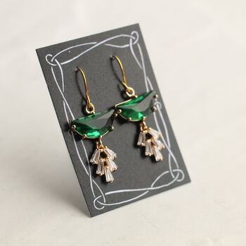 Art Deco Emerald Green Moon Earrings, 4 of 6