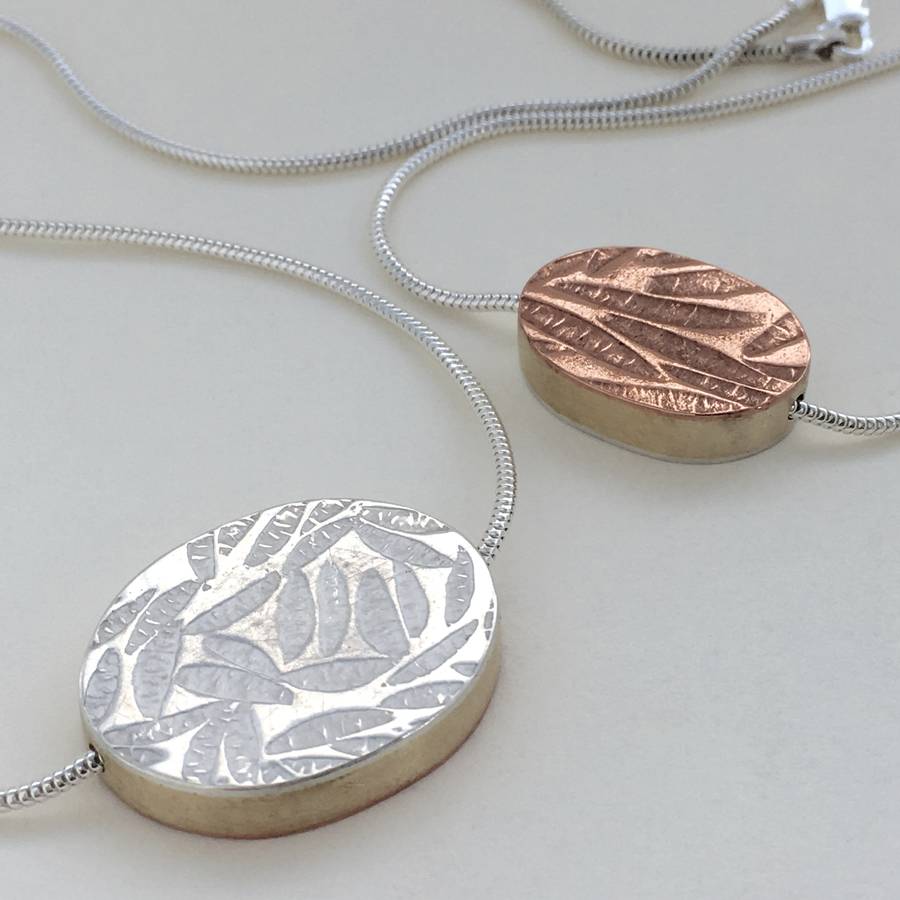 Embossed Medium Oval Reversible Necklace By papermetal