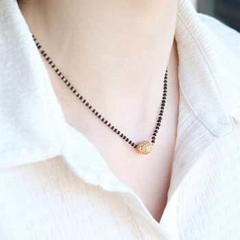 Indian Gold Plated Black Bead Mangalsutra Nazaria Necklace, 3 of 4