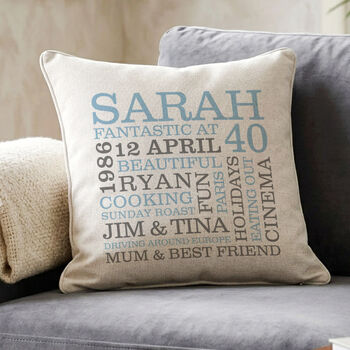 Personalised 40th Birthday Word Art Cushion, 2 of 8