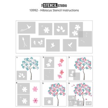 Round Tree With Hibiscus And Humming Birds Stencil Pack, 5 of 6