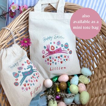 Personalised Girls Easter Gift Bag With Seeds: Pink Scandi Folk Rabbit, 3 of 5