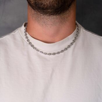 Silver Hammered Mariner Chain Chunky Puff Anchor Stainless Steel Necklace For Men, 2 of 12