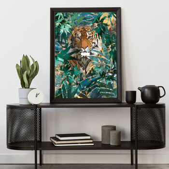 Tiger In The Golden Green Jungle Leaves Wall Art Print, 2 of 4
