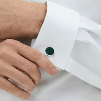 Woven Fabric Faced Cufflinks Dark Green, 2 of 4