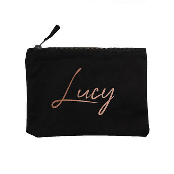 Personalised Rose And Black Cotton Canvas Makeup Bag, 2 of 3