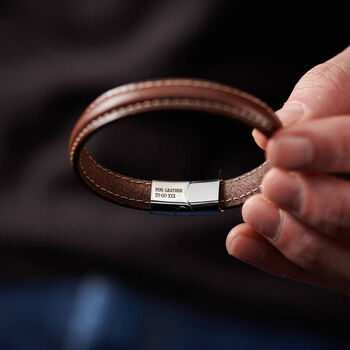 Personalised Three Year Anniversary Men's Leather And Steel Date Bracelet, 3 of 6