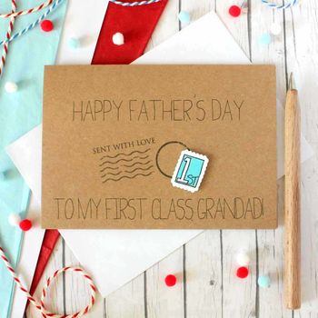 Personalised First Class Grandad Father's Day Card, 6 of 8