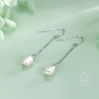 Sterling Silver Genuine Freshwater Baroque Pearl Drop Hook Earrings, 5 of 11