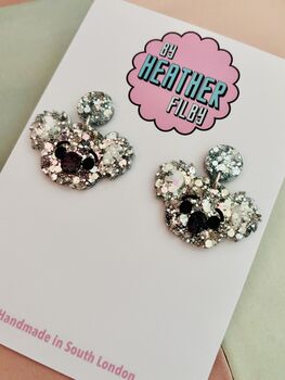 Koala Glitter Statement Earrings/ Australian Animal Jewellery Aussie Spirit Gift / Wildlife Conservation Gift Silver Glitter Animal / Birthday Gift Silver Statement, 4 of 5