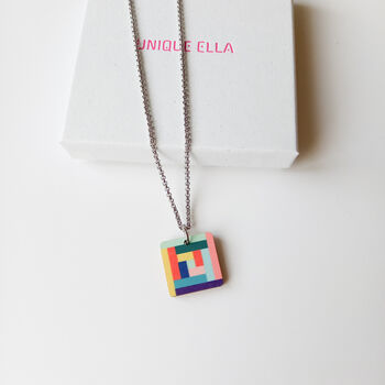 Space Square Wooden Necklace Eco Friendly Gift, 4 of 9