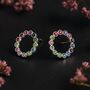 Twinkling Silver Plated Rainbow Halo Stud Earrings, thumbnail 6 of 6