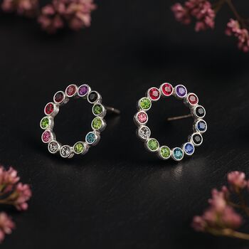 Twinkling Silver Plated Rainbow Halo Stud Earrings, 6 of 6