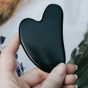 Black Obsidian Crystal Gua Sha With Black Skull Pouch, 3 of 5