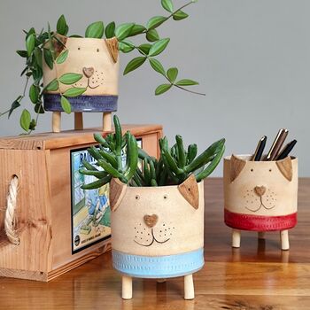 Dog Plant Pots With Legs Handmade Ceramic Tripot, 8 of 8