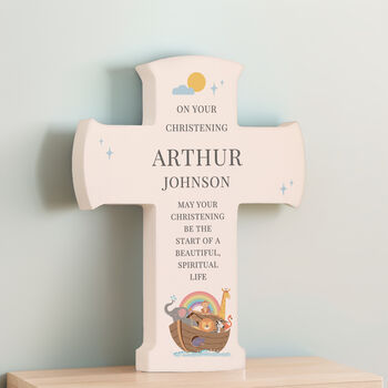 Personalised Noahs Ark Cross Wooden Ornament, 3 of 5