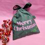 'Merry Christmas' Handmade Green / Pink Reusable Pouch, thumbnail 1 of 6