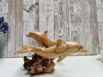 Hand Carved Wooden Dolphin Pair Sculpture Ornament, 2 of 12