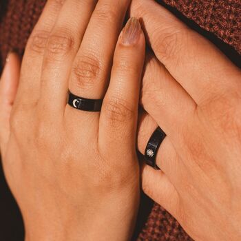 Stainless Steel Couple Black Moon And Sun Promise Ring, 2 of 6
