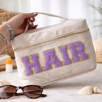 Personalised Canvas Patch Toiletry Cosmetic Case, 2 of 5
