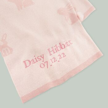 Personalised Pink Bunny Knitted Intarsia Blanket, 3 of 6