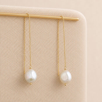 Gold Plated Sterling Silver Freshwater Pearl Threader Drop Earrings, 4 of 6