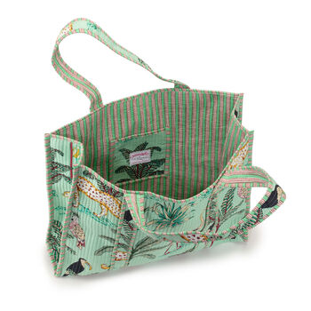 Serendipity Cotton Quilted Tote Bag Mint Jungle, 3 of 4