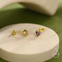 Tiny Amethyst Purple Cz Heart Stud Earrings, thumbnail 7 of 12