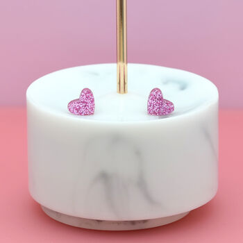 Mini Bubblegum Pink Glitter Love Heart Earrings Studs, 2 of 4