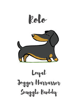 Dachshund Personalised Dog Name And Personality Print, 3 of 6