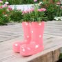 Pink Polka Dot Wellies Planter With Dianthus, thumbnail 4 of 4