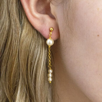 Double Drop Pearl Chain Earrings, 7 of 11