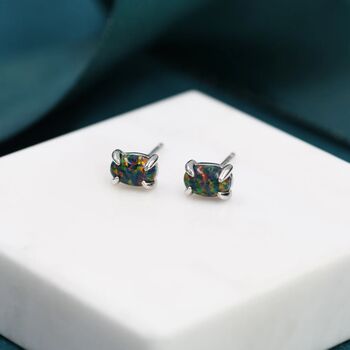 Black Opal Oval Stud Earrings In Sterling Silver, 3 of 12