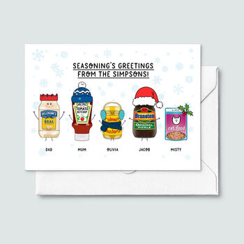 'Seasoning's Greetings' Personalised Family Christmas Cards, 6 of 6