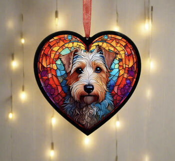 Lakeland Terrier Stained Glass Effect Heart Suncatcher, 2 of 5
