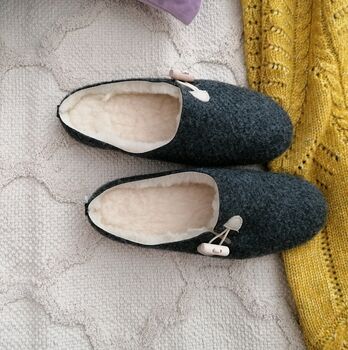 Graphite Felt Mules With Cream Leather Details, 5 of 6