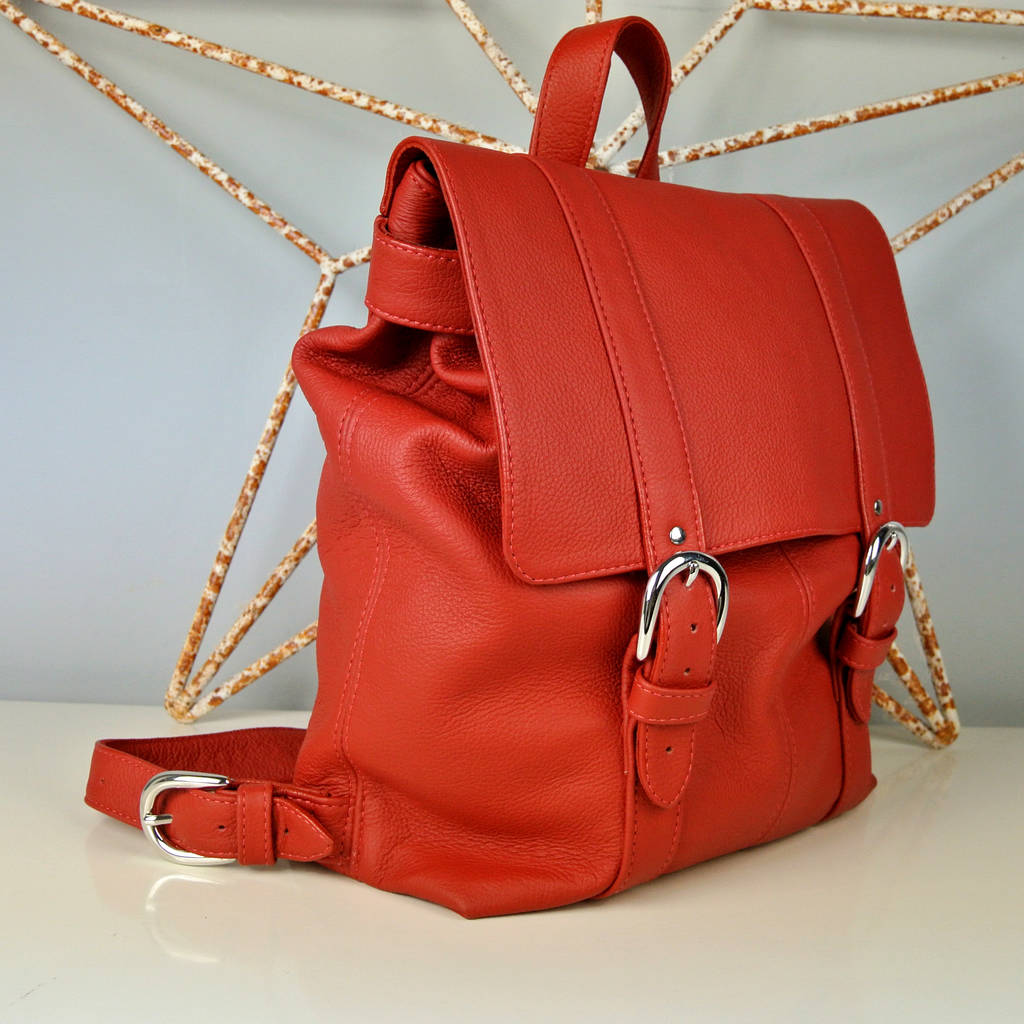 red leather buckle backpack by freeload accessories | 0