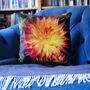 Orange Dahlia Velvet Cushion, thumbnail 1 of 5