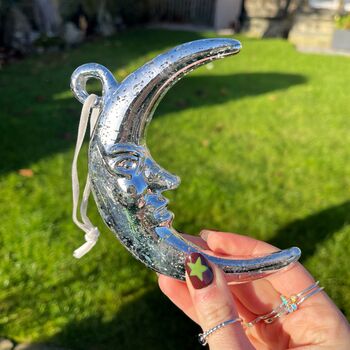 Silver Glass Man In The Moon Hanging Decoration, 4 of 5
