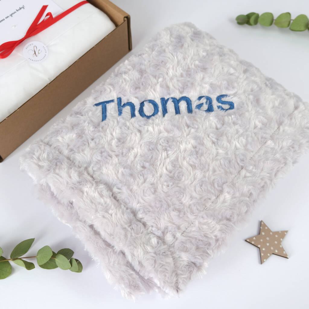 Personalised Grey Rose Baby Blanket By D Caro