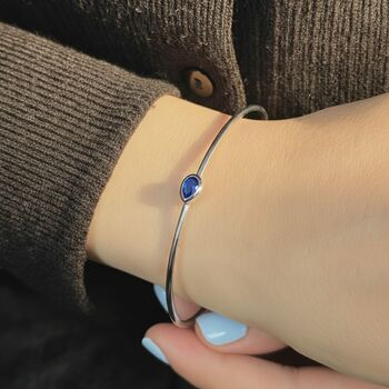 Minimalist Sapphire September Birthstone Silver Bangle, 4 of 5