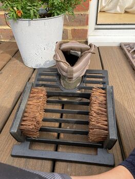 Heavy Cast Iron Welly Boot Jack With Shoe Cleaner Brush Black Metal, 2 of 5