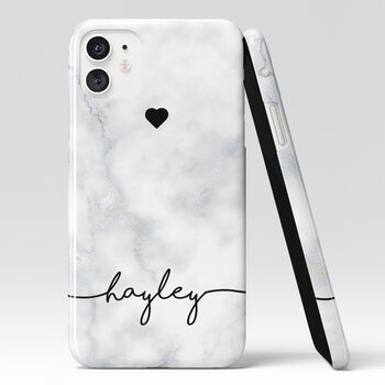 Personalised Silver Marble Heart Phone Case, 6 of 6