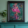 Flamingo In Tropical Flower Jungle Wall Art Print, thumbnail 1 of 5