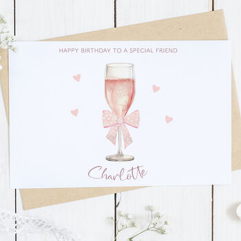 Personalised Pink Prosecco Friend Birthday Card, 2 of 2