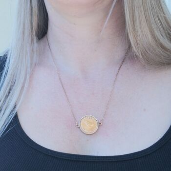 Personalised 70th Birthday Farthing Pendant Necklace Silver Or Gold Tone, 2 of 12